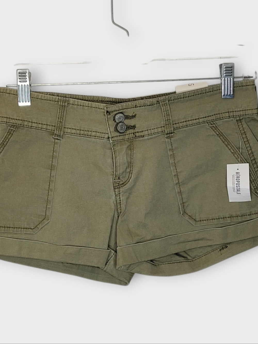 Y2K Aeropostale Micro Low Rise Twill Shorts 1/2 Army Green NEW